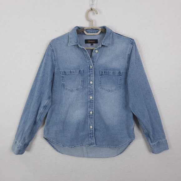 Quince Tops - Quince Denim Button Down Shirt Womens M Blue Light Wash Cotton Classic Utility